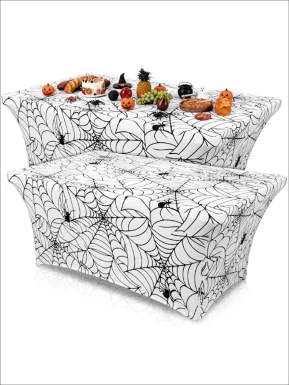 Halloween Stretch Table Cover Set Spiderweb Fitted Tablecloth